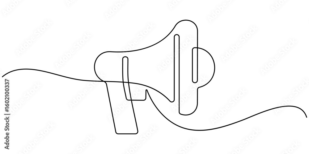 Obraz premium Megaphone continuous line drawing with color shapes. Announcement, Message, Marketing Concepts. 
