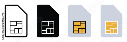 Sim Card Icon Set – Line Art, Glyph, and Filled Vector Designs for Mobile Communication,Vector , illustration.   