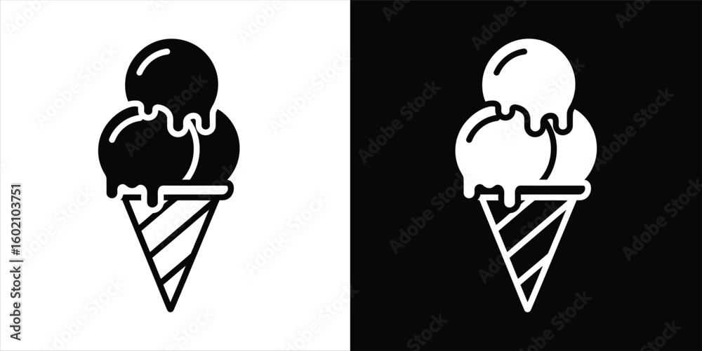 Obraz premium Simple ice cream cone icon with three scoops.