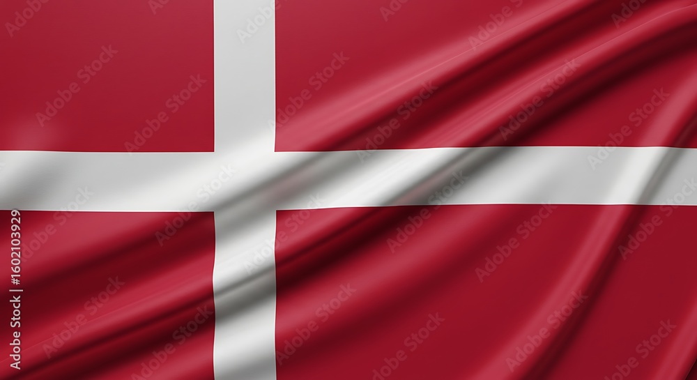 Obraz premium The flag of Denmark, a national symbol beautifully rendered with a dynamic, waving texture.