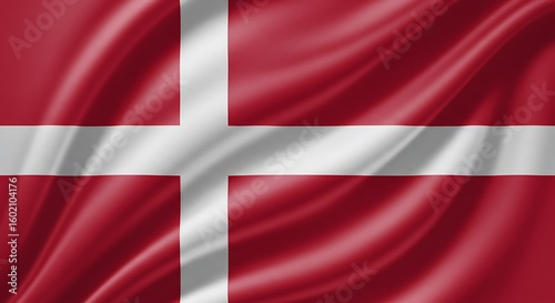 Symbol of Denmark: a high-quality depiction of the national flag with realistic fabric folds.

