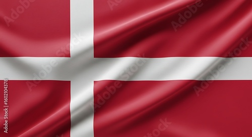 Vibrant red and white flag of Denmark, showcasing the classic Nordic cross design.


