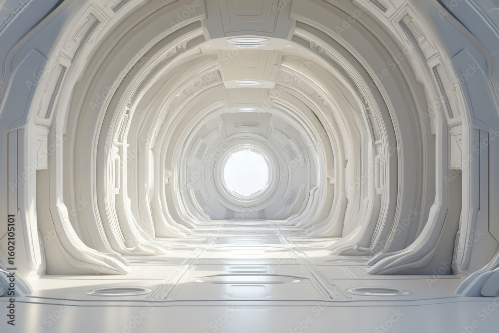 Fototapeta premium A futuristic, white tunnel corridor.