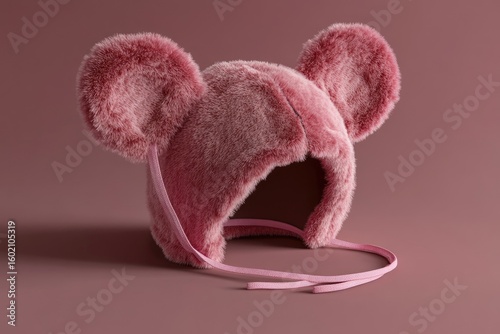 Pink fuzzy hat with large ears