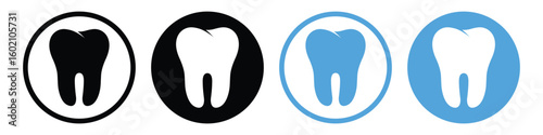 Tooth Icon Set – Dental Clinic Logo and Oral Hygiene Vector Illustrations.