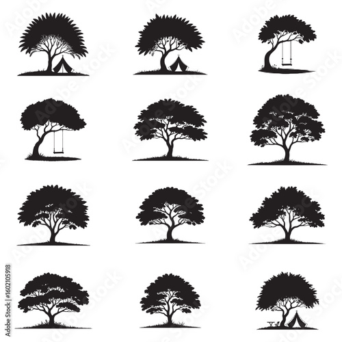 Elegant Black Tree Silhouette Vector on Clean White Background – Perfect for Eco Branding, Organic Packaging, T-Shirts, and Nature-Inspired Commercial Designs . Thank You .

