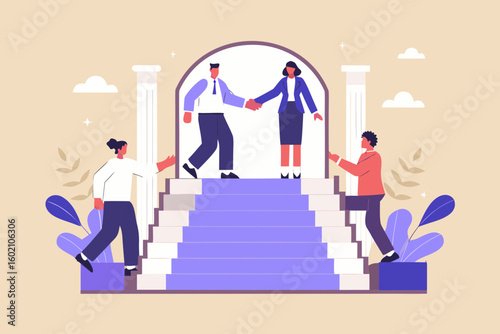 Successful collaboration achievement business partnership teamwork success staircase together progress welcome