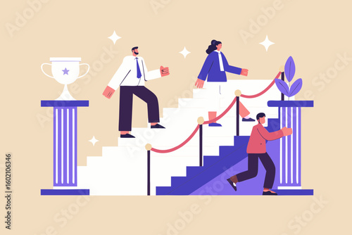 Illustrative Journey Business Team Climbing Stairs to Success Achievement Vector Design Growth Development Career Goals