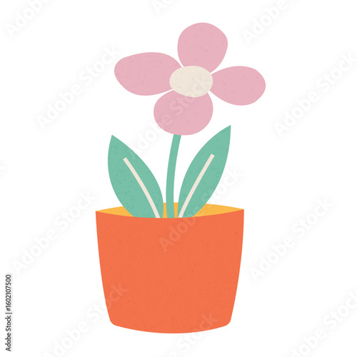 Potted house indoor plant. Green-leaf home decoration, plant growing in flowerpot, planter. Flat hand drawn textured vector illustrations isolated on white background.