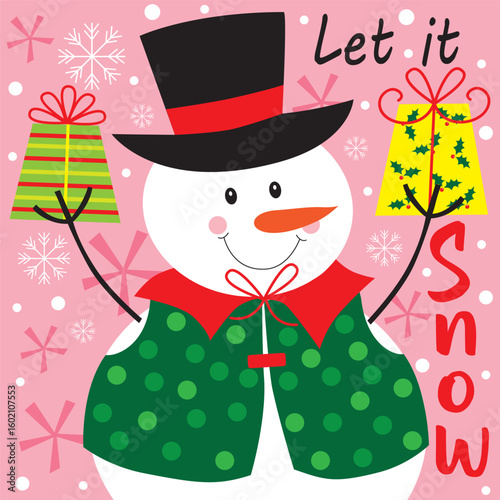 cute snowman for christmas card, gift bag or box design