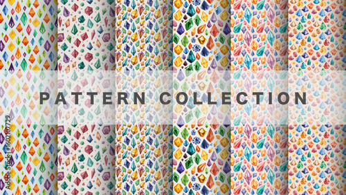 Jewel in watercolor style, 6 pattern data sets

