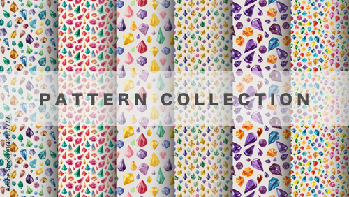 Jewel in watercolor style, 6 pattern data sets

