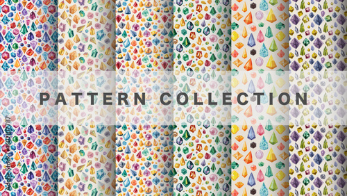 Jewel in watercolor style, 6 pattern data sets

