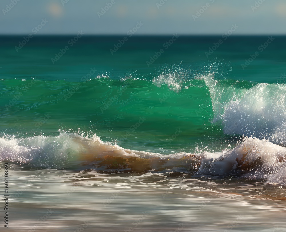 Fototapeta premium Turquoise waves crashing on a sandy shore (1)