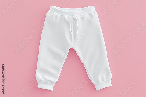 White children's sweatpants on pink background