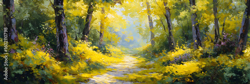 Golden Forest Trail: Journey Through Enchanted Wilderness with a Yellow Brick Road