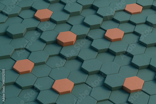 Modern Random Raised Hexagon Mosaic Background (Teal Orange)