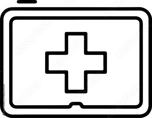 Digital health icon on a tablet screen with a white medical cross symbol