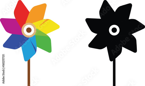 Colorful pinwheel toy vector illustration for kids summer fun and childhood memories isolated on white