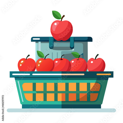 Shiny Apple Basket at Supermarket Checkout Modern Vector Art