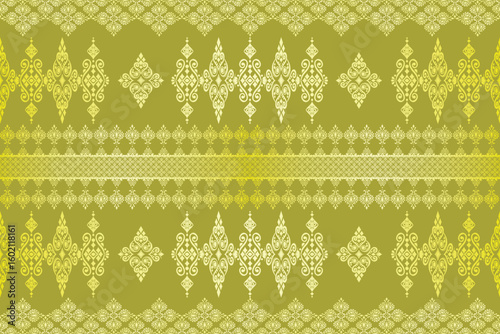 Golden olive Thai background with floral motif for high-end product mockups or design works