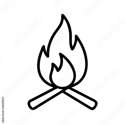 Minimalist Black and White Campfire Icon for Outdoor Adventure or Nature Designs
