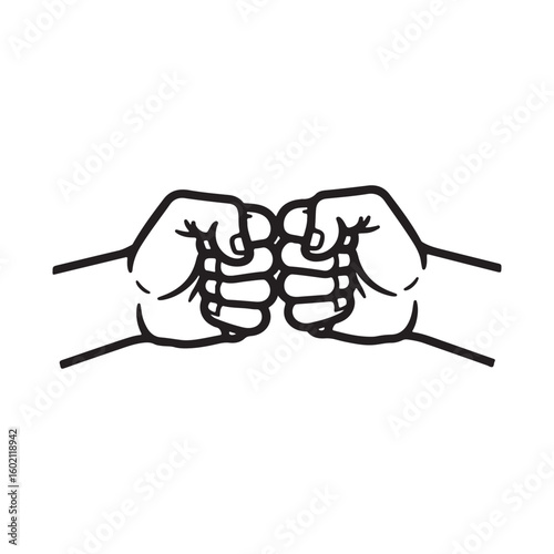 Two Fists Bumping Black and White Line Art