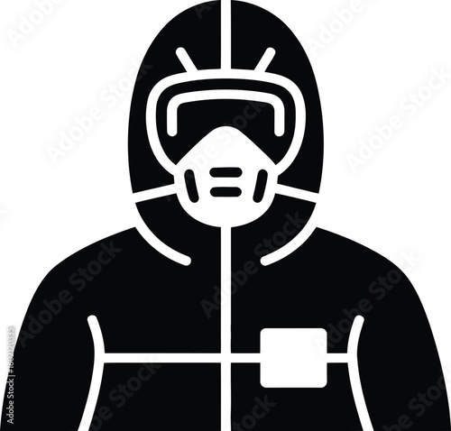 Hazmat Suit and Respirator Mask Glyph Icon. Biohazard Protection and Chemical Safety Vector