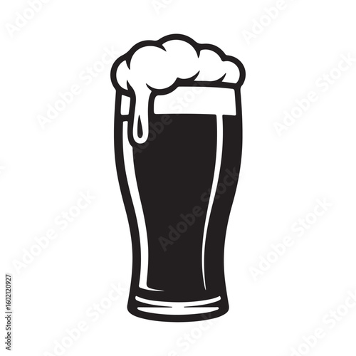 Black and white beer glass with foam vector