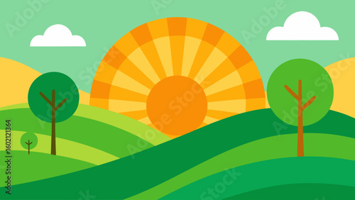 stylized landscape rolling green hills