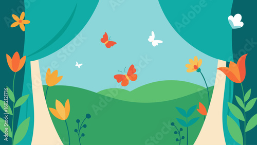 giant floral curtain fantasy scene