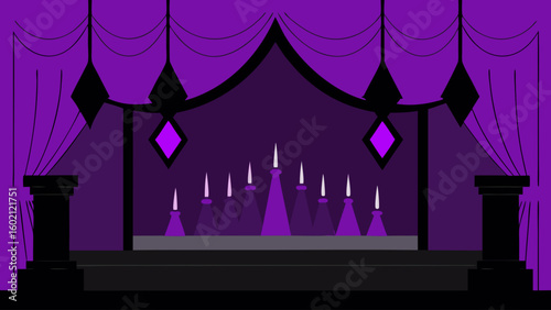 gothic stage black lace curtains purple