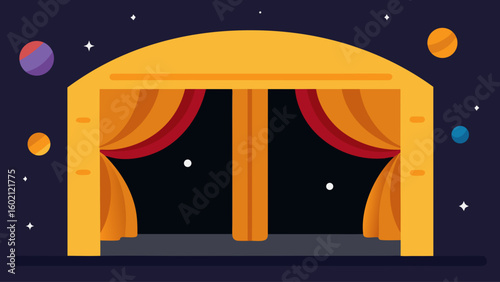 illustrated theater golden curtains pulled back