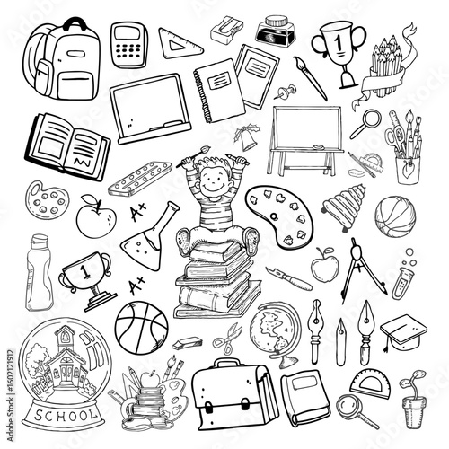 Hand draw education doodle sketch icon set.ai