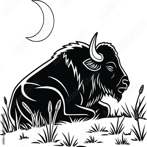 Relaxed buffalo resting on ground