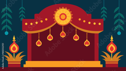 Royal Indian stage with peacock motifs gold pattern