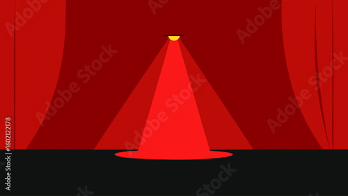 minimalist red curtain single spotlight dramatic lighting