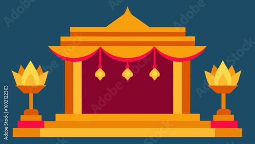 Traditional Thai temple stage with golden trim