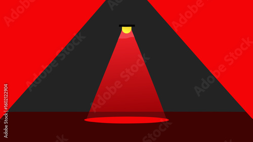 minimalist red curtain single spotlight dramatic lighting