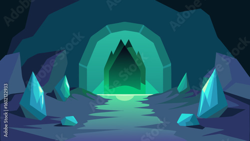 open cave entrance crystals glowing moss magical grotto