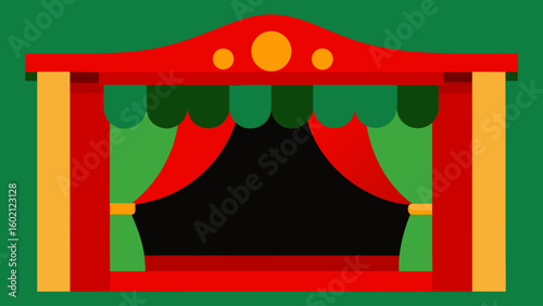 Vintage puppet theater with ornate red and green details