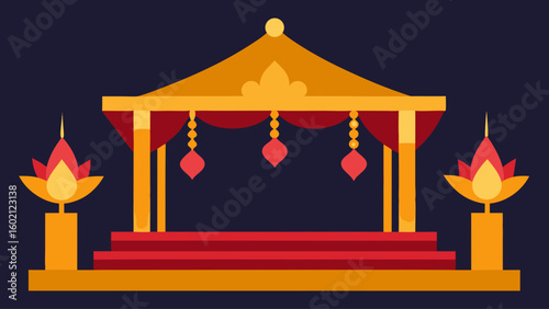Traditional Thai temple stage with golden trim