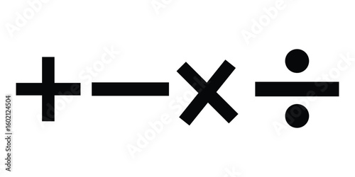 Basic mathematical symbol. Plus, minus, multiply, divide icon set. Plus and minus icon set. Math symbol. Plus icon, Minus icon, Multiply icon, Divide icon