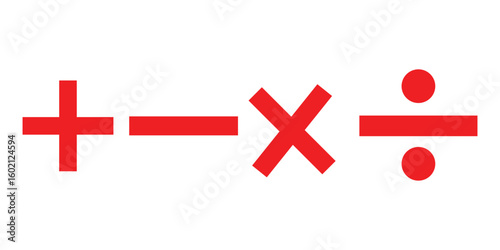 Basic mathematical symbol. Plus, minus, multiply, divide icon set. Plus and minus icon set. Math symbol. Plus icon, Minus icon, Multiply icon, Divide icon