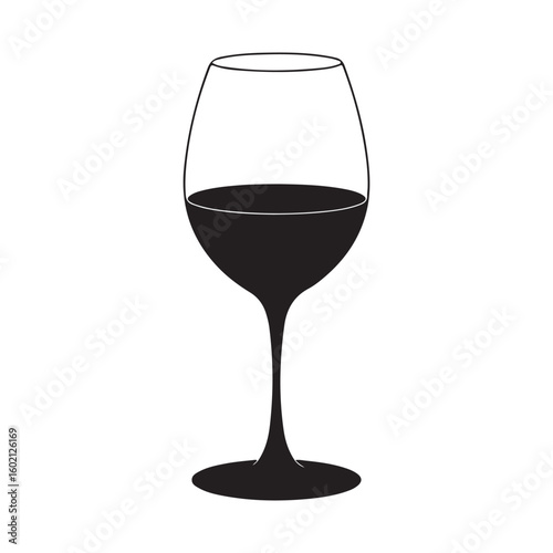 Elegant wine glass silhouette with red wine inside