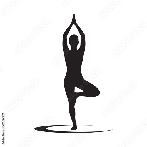 Yoga tree pose silhouette on white background illustration