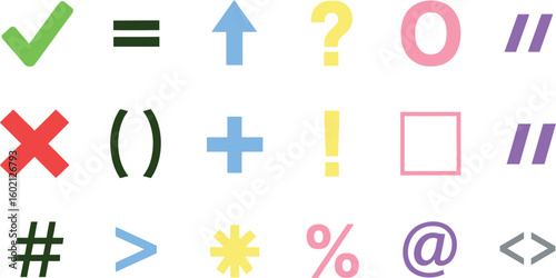 Colorful math symbols and punctuation marks vector illustration for education and design projects