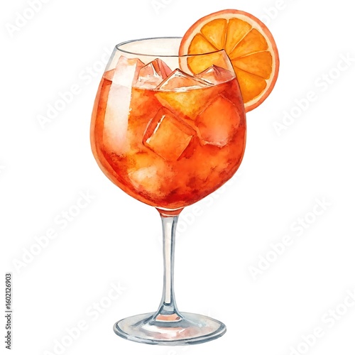 Vibrant aperol spritz cocktail with orange slice and ice