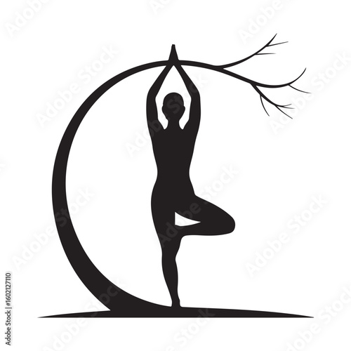 Yoga tree pose silhouette for wellness and balance