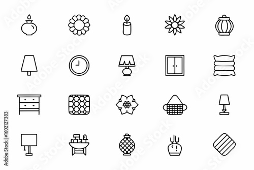 A charming bundle of smaller home décor pieces in fine line style. Ideal for stationery, planner stickers, and boutique product packaging.